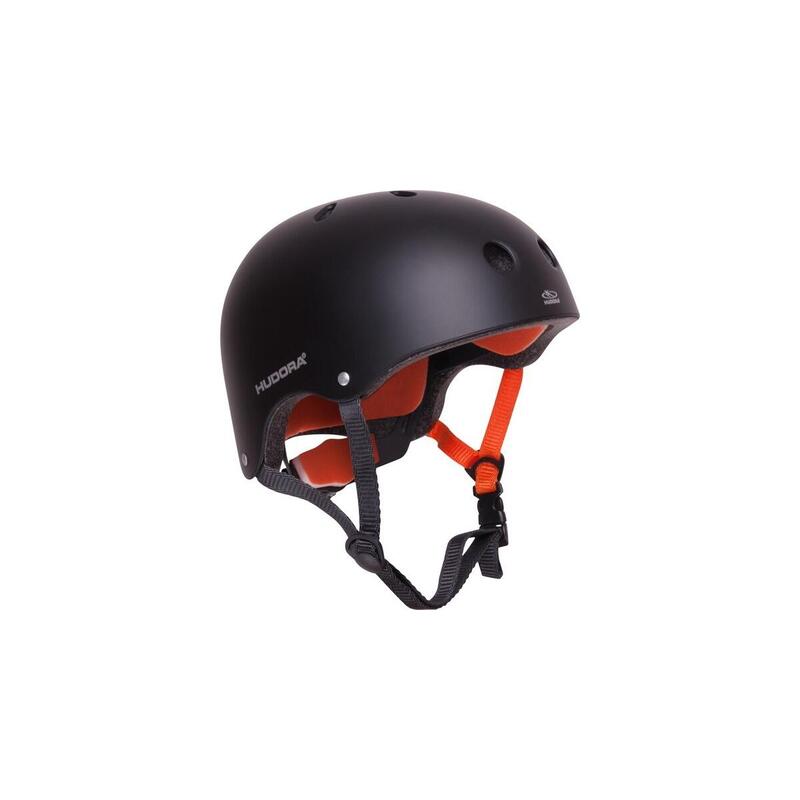 Hudora 84104 Casco De Protección Para Deporte Skateboarding Negro, Naranja Casco Abierto Negro, Casco Abierto, Construcción Robusta Con Calota Dura, Negro, Naranja
