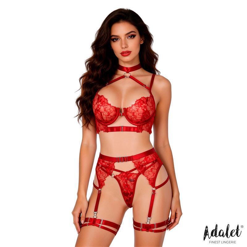 Hyacinth Set Sujetador, Tanga Y Liguero Rojo Talla (Interno):S/M
