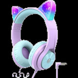 Iclever Hs20 Cat Ear Led Light Up Wired Kids Headphones With Microphone, Purple