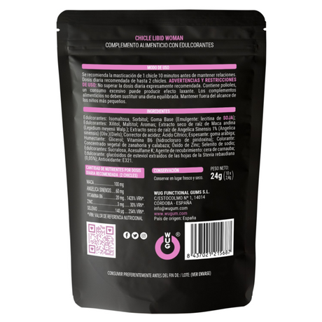 Wug Libid Woman – Chicle Funcional Con Maca, Ginseng Femenino Y Zinc Para Potenciar La Vitalidad Femenina