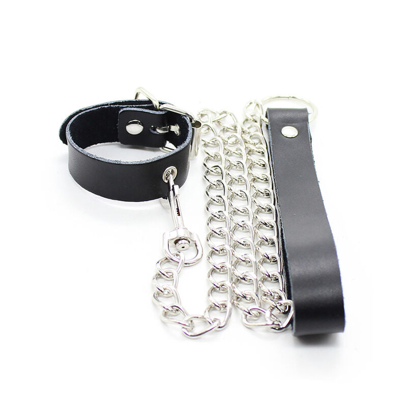Ohmama Fetish - Collar Para Pene Y Correa Piel Con Cadena Metalica