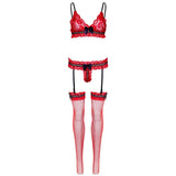 Leg Avenue - Set Tres Piezas De Encajes Talla Unica - Rojo