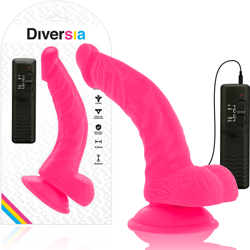 Diversia - Dildo Flexible Con Vibracion Rosa 21.5 Cm -O- 4.5 Cm