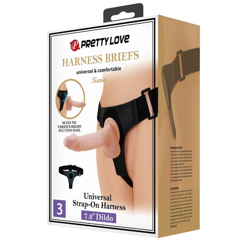 Pretty Love - Harness Briefs Arnés Universal Con Dildo Kevin 19 Cm Natural