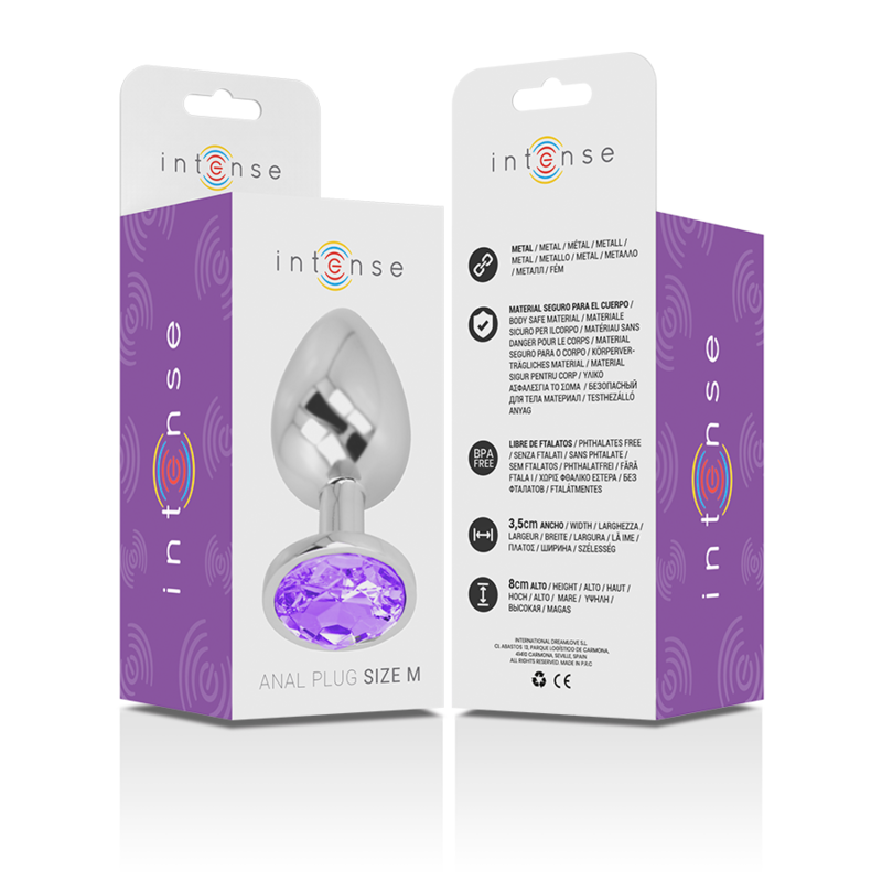 Intense - Plug Anal Metal Aluminio Con Cristal Violeta Talla M
