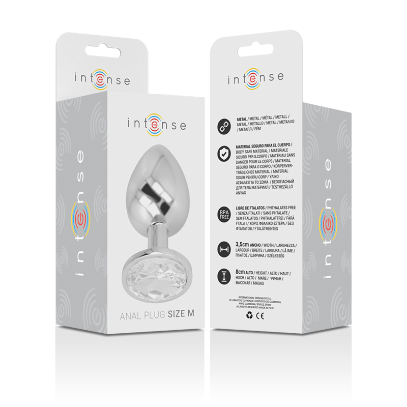 Intense - Plug Anal Metal Aluminio Con Cristal Plata Talla M