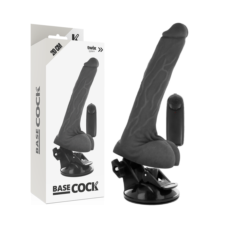 Basecock - Vibrador Realistico Control Remoto Negro Con Testiculos 20 Cm -O- 4 Cm