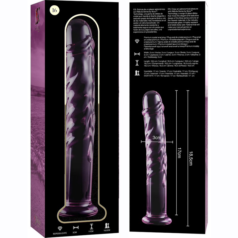 Nebula Series By Ibiza - Modelo 16 Dildo Cristal Rosa 18.5 Cm -o- 3 Cm