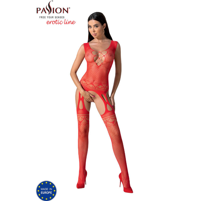 Passion - Bs099 Bodystocking Rojo Talla Unica