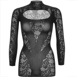 Leg Avenue - Mini Vestido De Encaje Con Manga Larga Negro