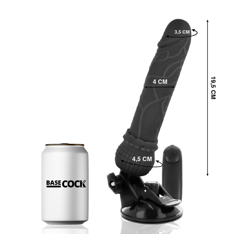 Basecock - Vibrador Realistico Control Remoto Negro 19.5 Cm -O- 4 Cm