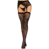 Leg Avenue - Medias Encaje & Liguero Negro