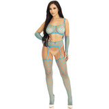 Leg Avenue - Set Top Medias De Liga & Guantes Azul