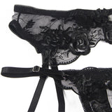 Subblime - Set De 3 Piezas Sujetador + Tanga + Liga Estampado Floral Negro L/Xl