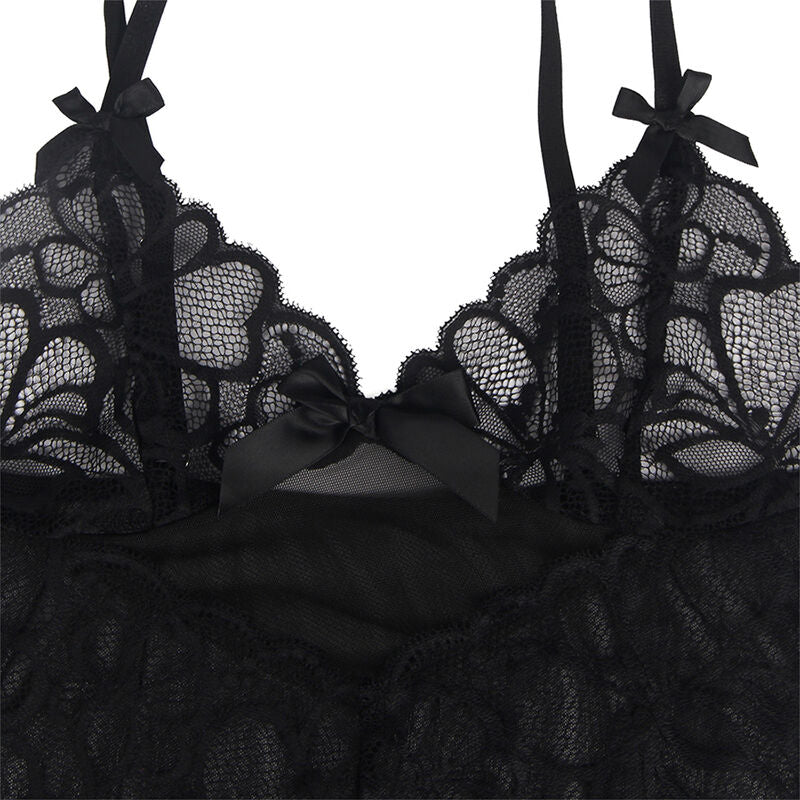Subblime - Babydoll Con Tirantes Ajustables Y Estampado Floral De Encaje Transparente Negro L/xl