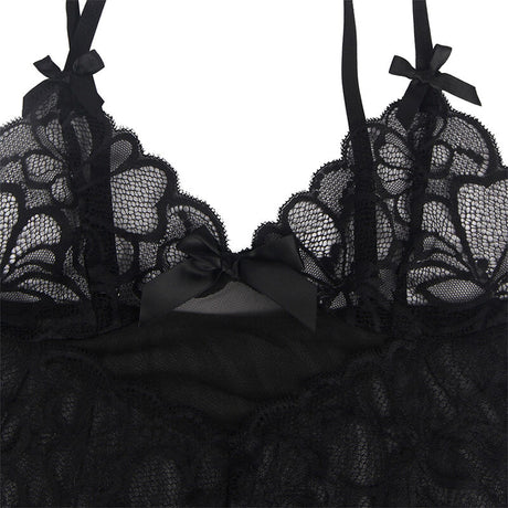 Subblime - Babydoll Con Tirantes Ajustables Y Estampado Floral De Encaje Transparente Negro L/xl