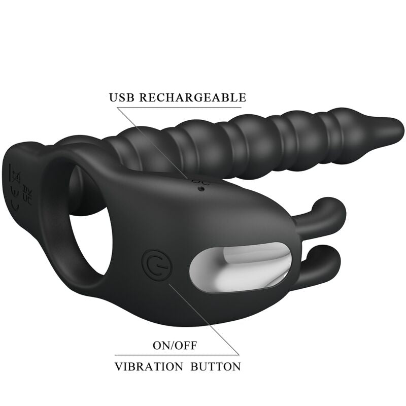 Pretty Love - Blackney Anillo Pene Con Plug Vibrador Negro