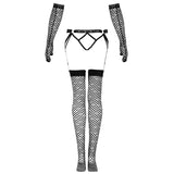 Livco Corsetti Fashion - Nemalia Set Liguero + Medias + Guantes Negro L/Xl