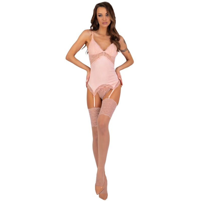 Livco Corsetti Fashion - Persinne Peach Set Corset + Panty + Medias L/Xl