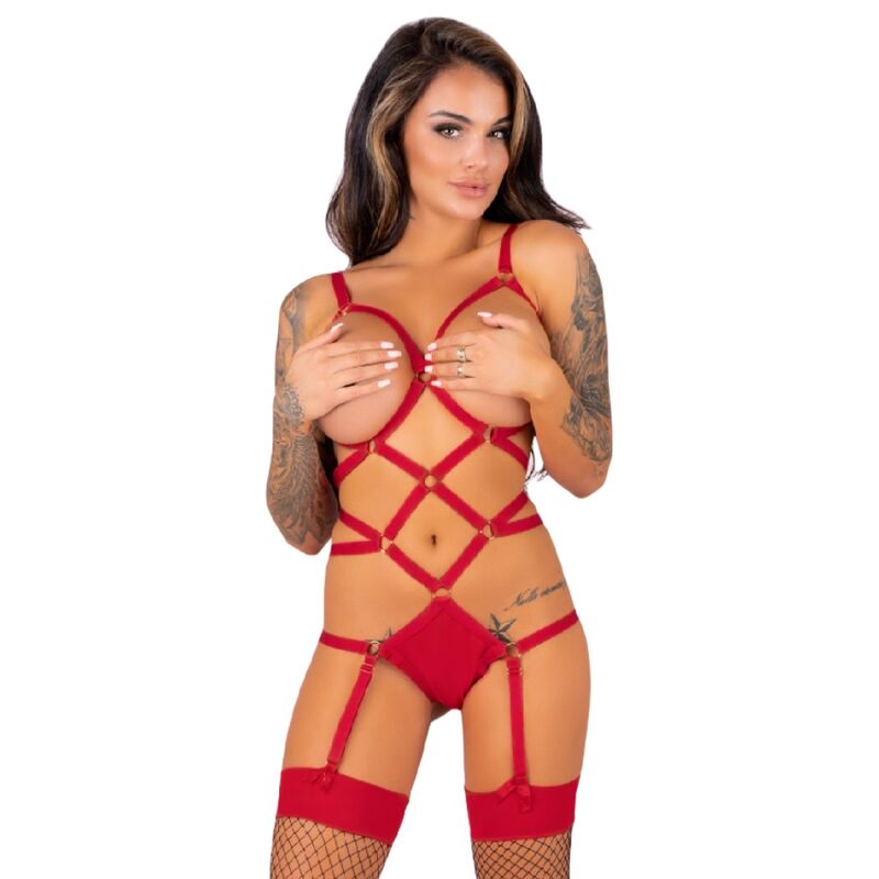 Livco Corsetti Fashion - Thiara Lc 20213 Set Body + Medias Roja S/m