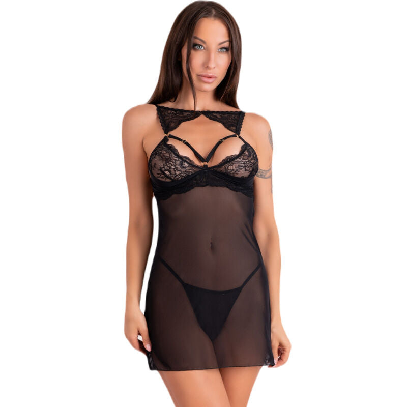 Livco Corsetti Fashion - Krolina Lc 90734 Chemise + Tanga Negro L/Xl