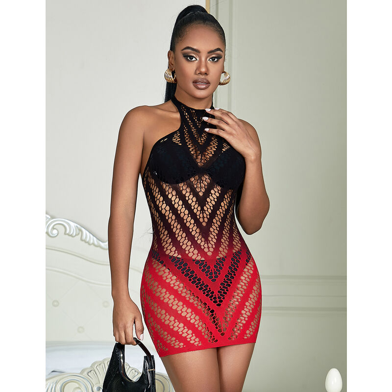 Subblime - 952242 Bodystocking De Rejilla Elstico Degradado Rojo Y Negro Talla Única