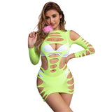Subblime - 952280 Bodystocking De Rejilla Elstico Manga Larga Verde Talla Única