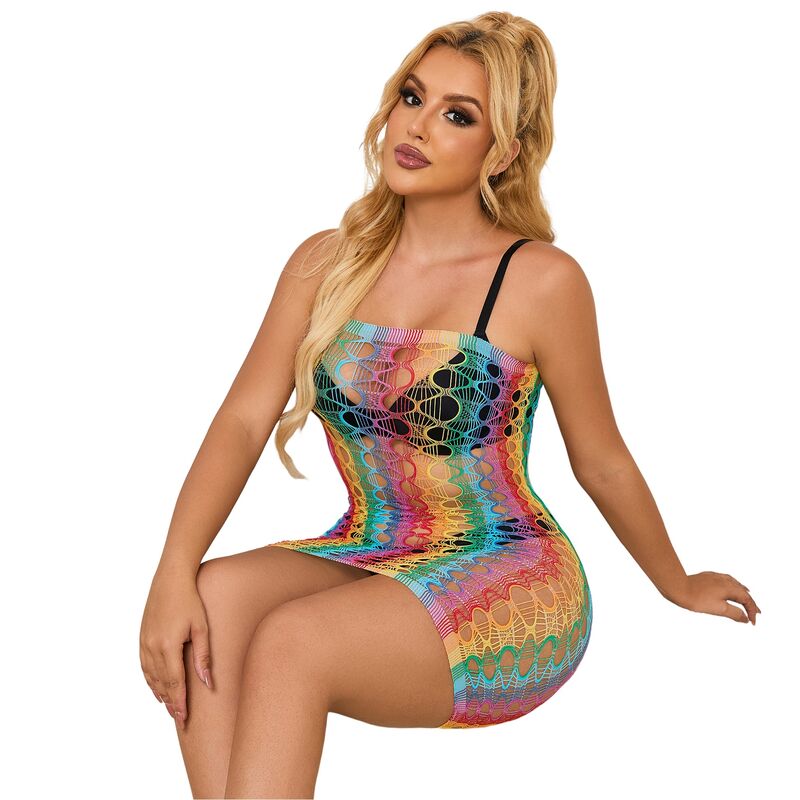 Subblime - 952365 Bodystocking De Rejilla Hombros Descubiertos Arcoiris Talla Única