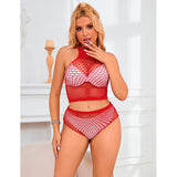 Subblime - 952402 Bodystocking Conjunto De Rejilla Con Brillantes Rojo Talla Única
