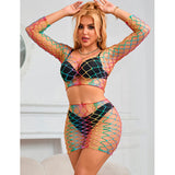 Subblime - 952440 Bodystocking De Rejilla 2 Piezas Manga Larga Arcoiris Talla Única