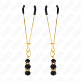 Kink - Pinzas Para Pezones Dorada Fina Con Triple Bola De Vidrio Negro 7 Cm