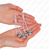 Kink - Pinzas Para Pezones Luminosas Forma Calabera Con Cascabel Sonoro Ajustable Rosa / Plateado