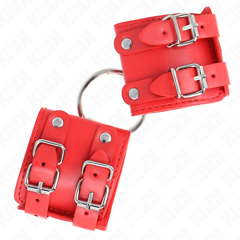 Kink - Muñequeras Fijas Con Anilla Y Tachuelas Rojo Ajustable 17-22 Cm X 6.5 Cm