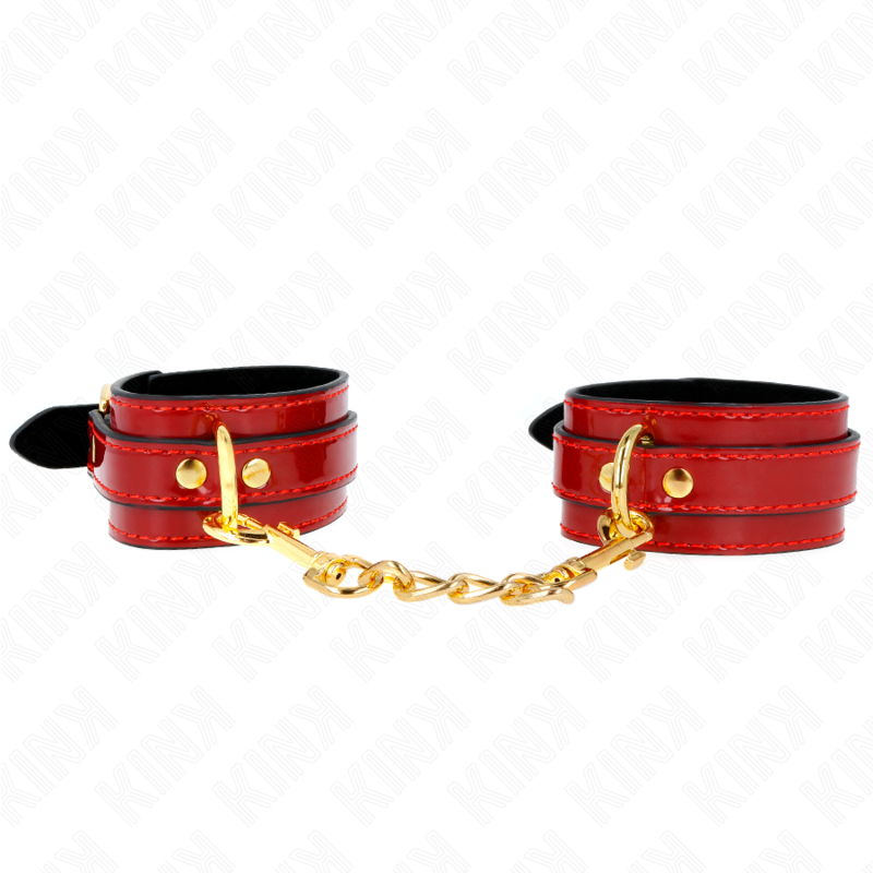 Kink - Muñequeras Joanna Angel Rojo Ajustable Con Cadena Dorado 16.5-26 Cm X 4 Cm
