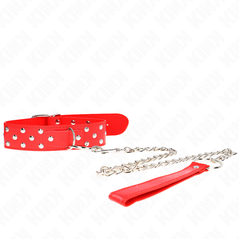 Kink - Collar Con Correa 65 Cm Remache Anilla Rojo Ajustable 36-50 Cm X 3.8 Cm