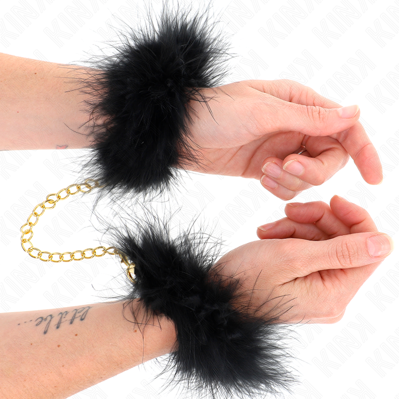 Kink - Esposas De Plumas Negro Con Cadena Dorada Modelo 2