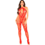 Leg Avenue - Bodystocking De Rejilla Con Estampado De Flores Rojo Talla Única