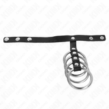 Kink - 4 Anillos Pene Metal 3.8 Cm Conectados Con Correa De Cuero 22 X 1.5 Cm Y Cierre A Presión