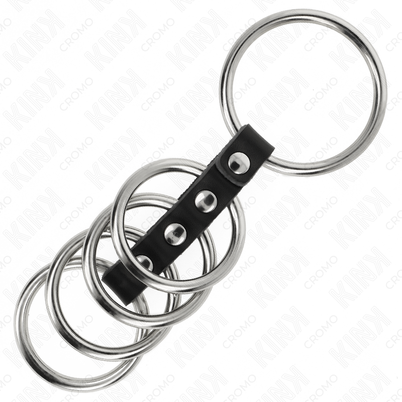 Kink - 5 Anillos Pene 3.7 Cm A 5 Cm Metal Conectados Por Cuero