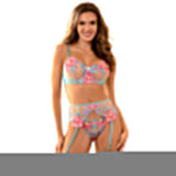 Subblime - 954109 Sujetador + Panties Con Liguero Diseño Floral Azul S/M