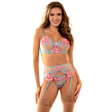Subblime - 954116 Sujetador + Panties Con Liguero Diseño Floral Azul L/Xl