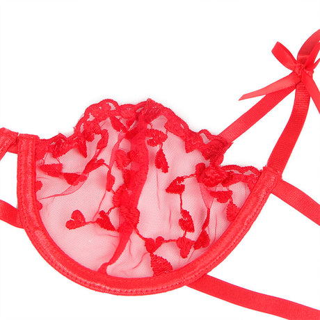 Subblime - 954321 Sujetador + Tanga + Ligueros Estampado De Corazones Rojo S/m