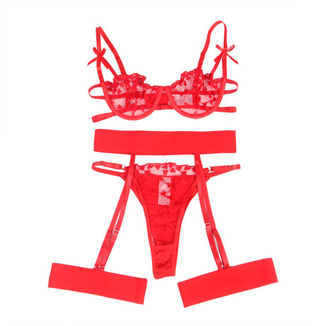 Subblime - 954321 Sujetador + Tanga + Ligueros Estampado De Corazones Rojo S/m