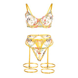 Subblime - 954345 Sujetador + Tanga + Ligueros Diseño Floral Amarillo S/M
