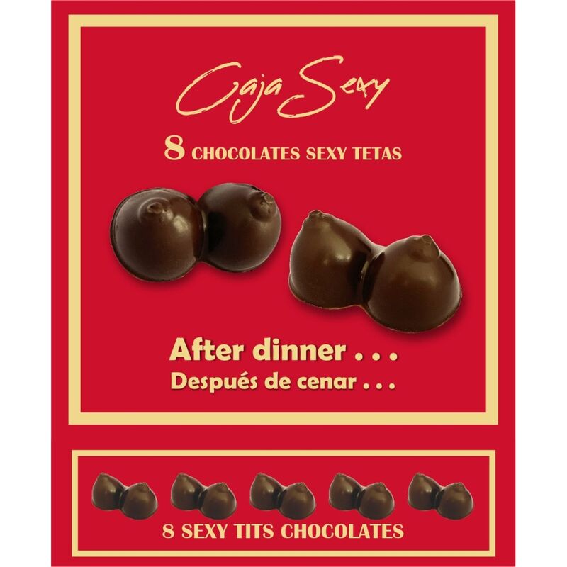 Caja Roja Sexy Forma De Teta Chocolate Negro 8 Unidades