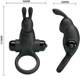 Pretty Love - Anillo Vibrador + Estimulador Rabbit Clítoris 10 Vibraciones Negro
