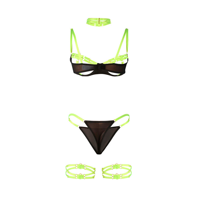 Subblime - 955281 Set Sujetador Con Collar Y Detalles Para Piernas Verde Fluorescente L/Xl