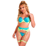 Subblime - 955311 Set Sujetador Con Encaje Y Ligueros Verde Y Azul S/M