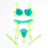 Subblime - 955328 Set Sujetador Con Encaje Y Ligueros Verde Y Azul L/Xl