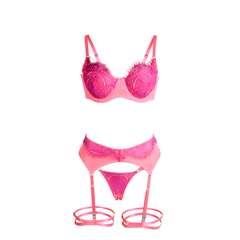 Subblime - 955359 Set Sujetador Con Encaje Y Ligueros Rosa Y Morado S/M